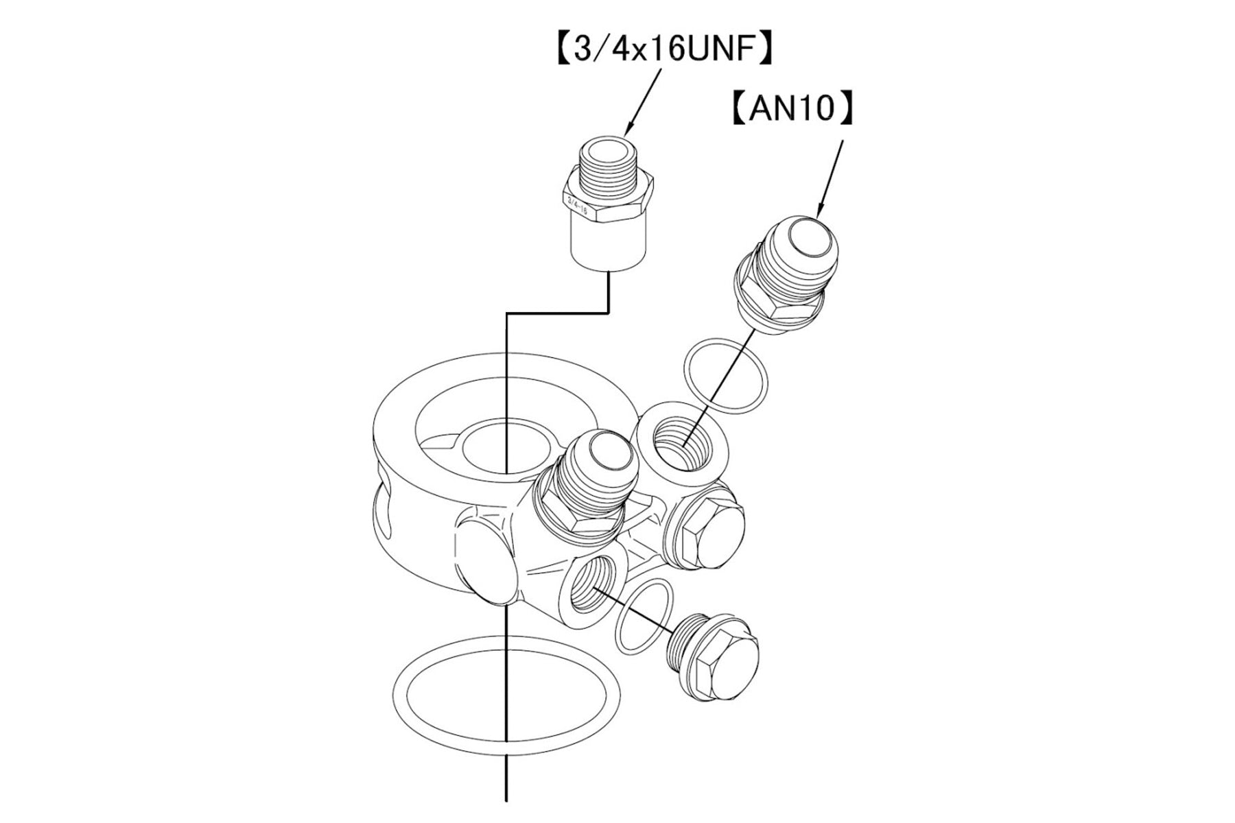 OIL COOLER STD BLOCK, ENG: 3/4-16UNF, FILTER: 3/4-16UNF, 10AN - (12401187) NEW!