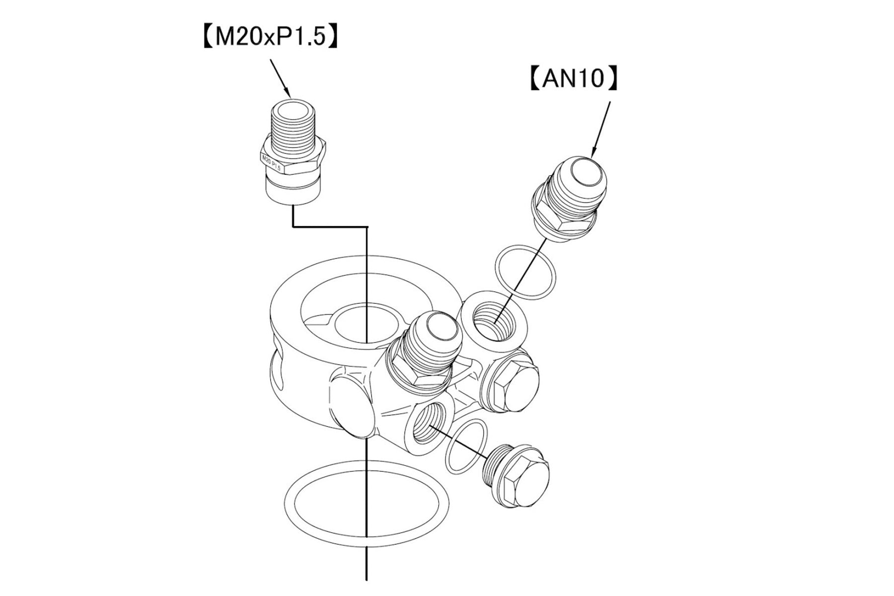 OIL COOLER STD BLOCK, ENG: M20x1.5, FILTER: M20xP1.5, 10AN - (12401190) NEW!