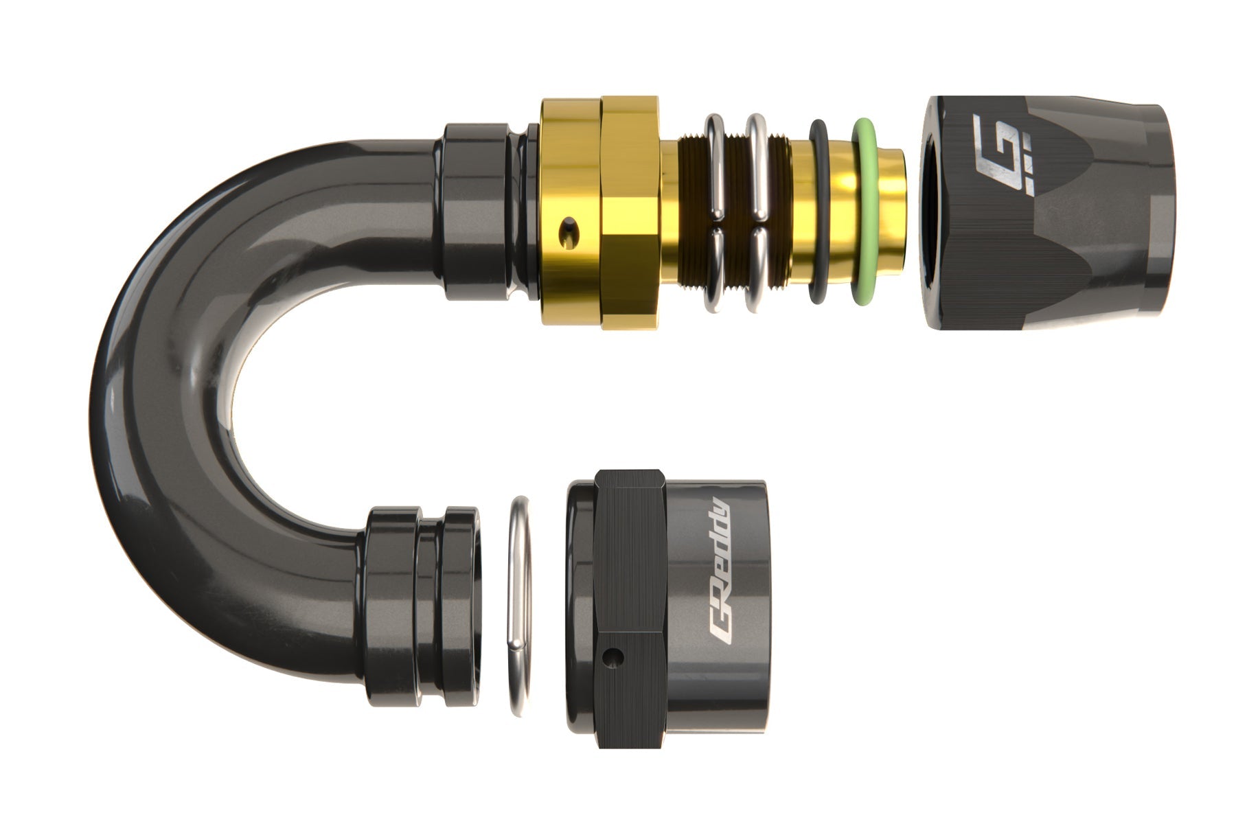 GREDDY 180 DEG. AN HOSE END(s) - BLACK/GOLD - (12800418 12800618 12800818 12801018 12801218 12801618)