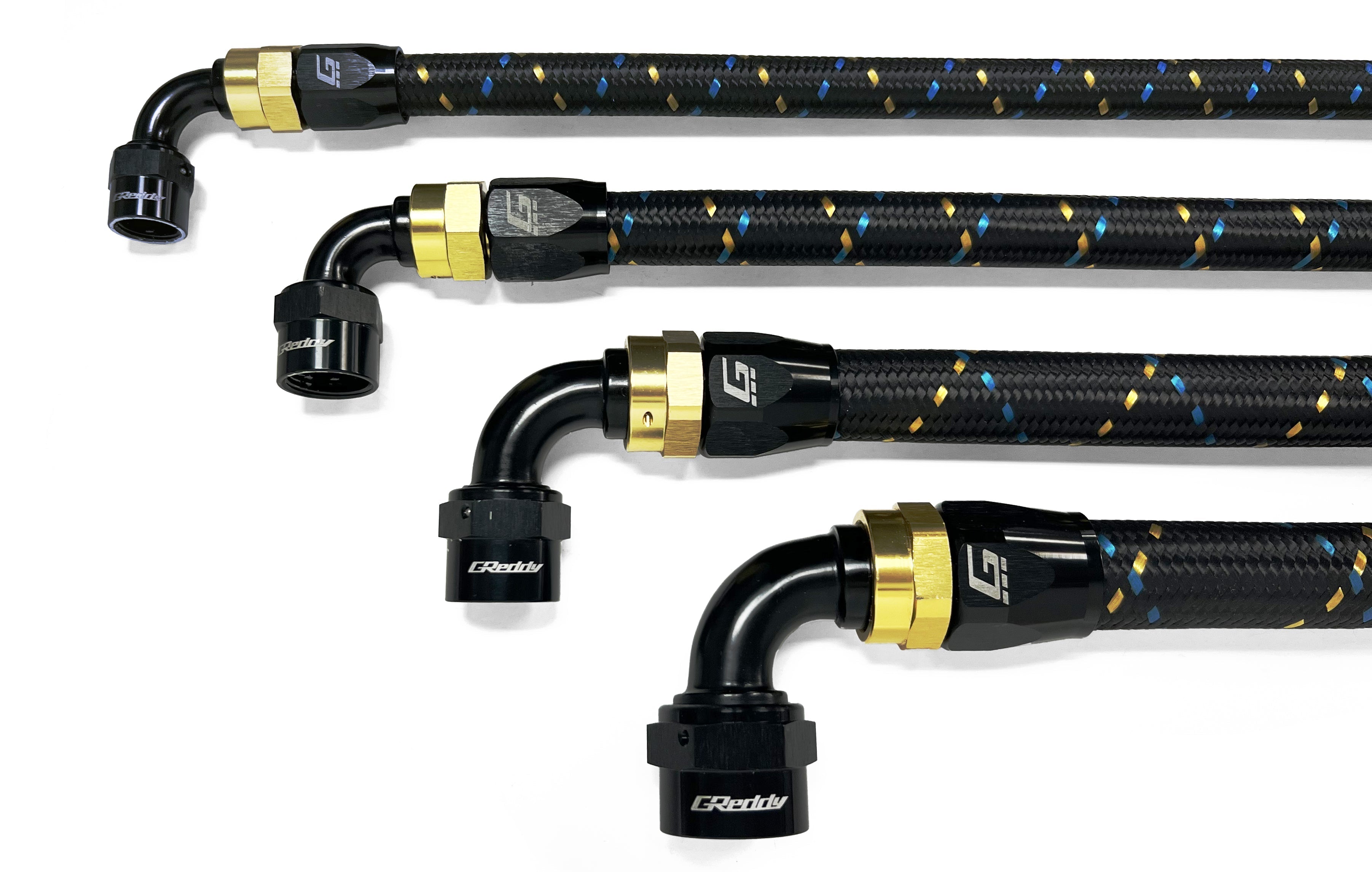 GREDDY 150 DEG. AN HOSE END(s) - BLACK/GOLD - (12800415 12800615 12800815 12801015 12801215 12801615)