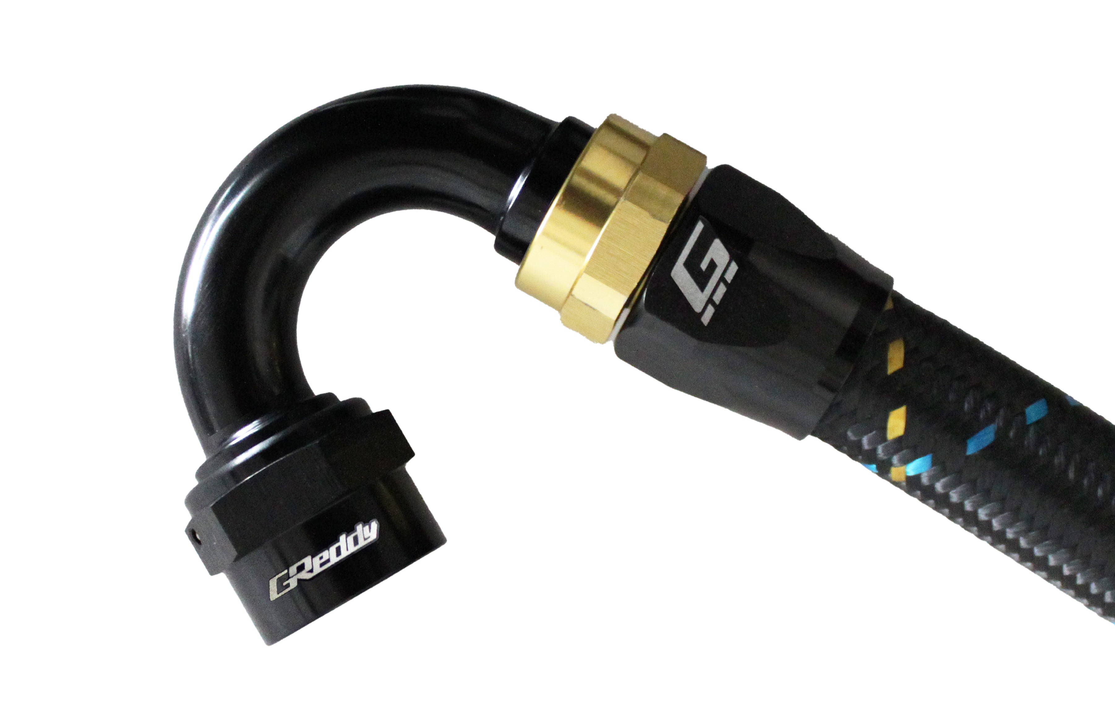 GREDDY 150 DEG. AN HOSE END(s) - BLACK/GOLD - (12800415 12800615 12800815 12801015 12801215 12801615)