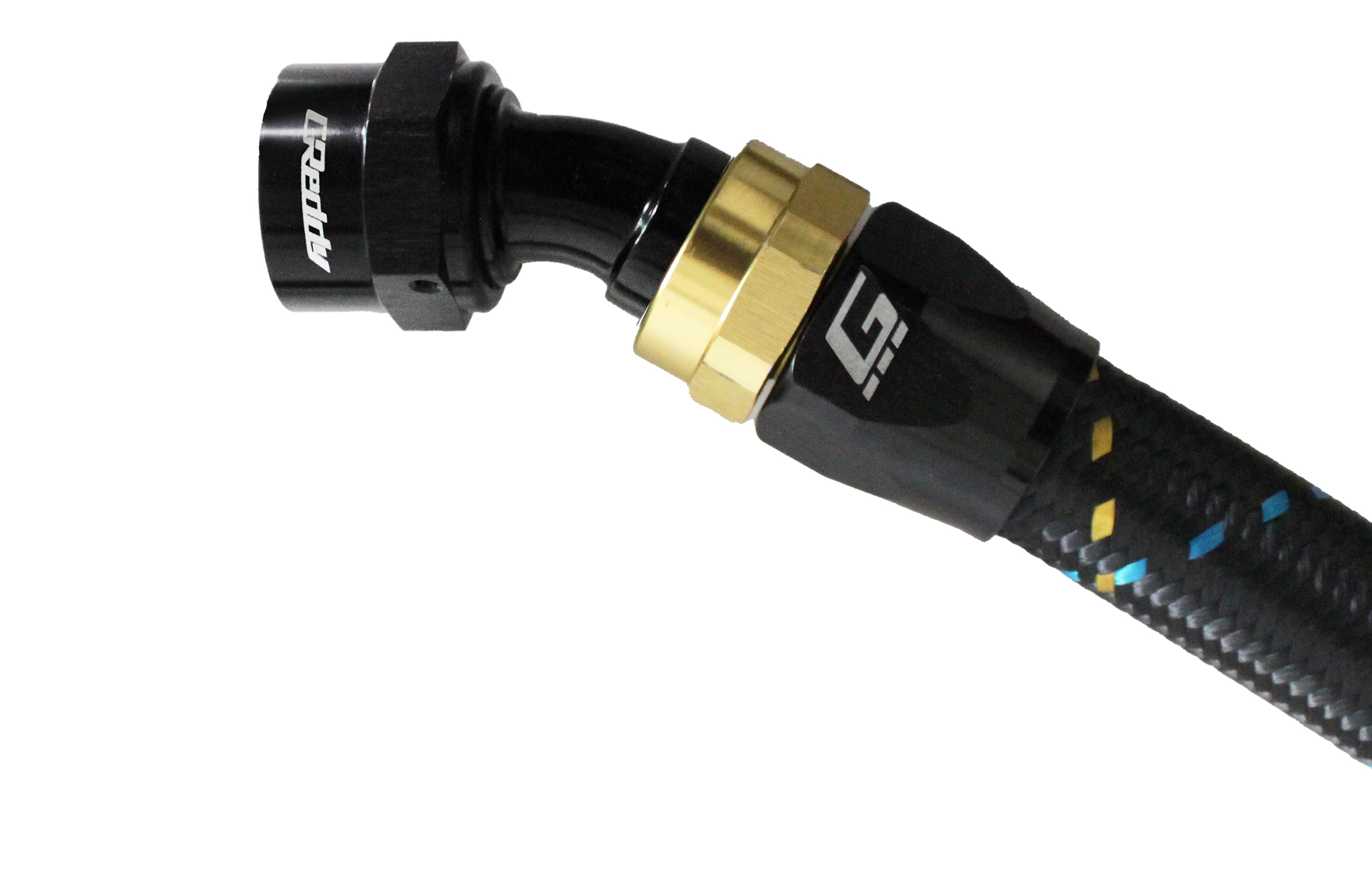 GReddy 30 DEG AN Swivel Hose End(s) - Black / Gold anodized - (12800430 12800630 12800830 12801030 12801230 12801630)