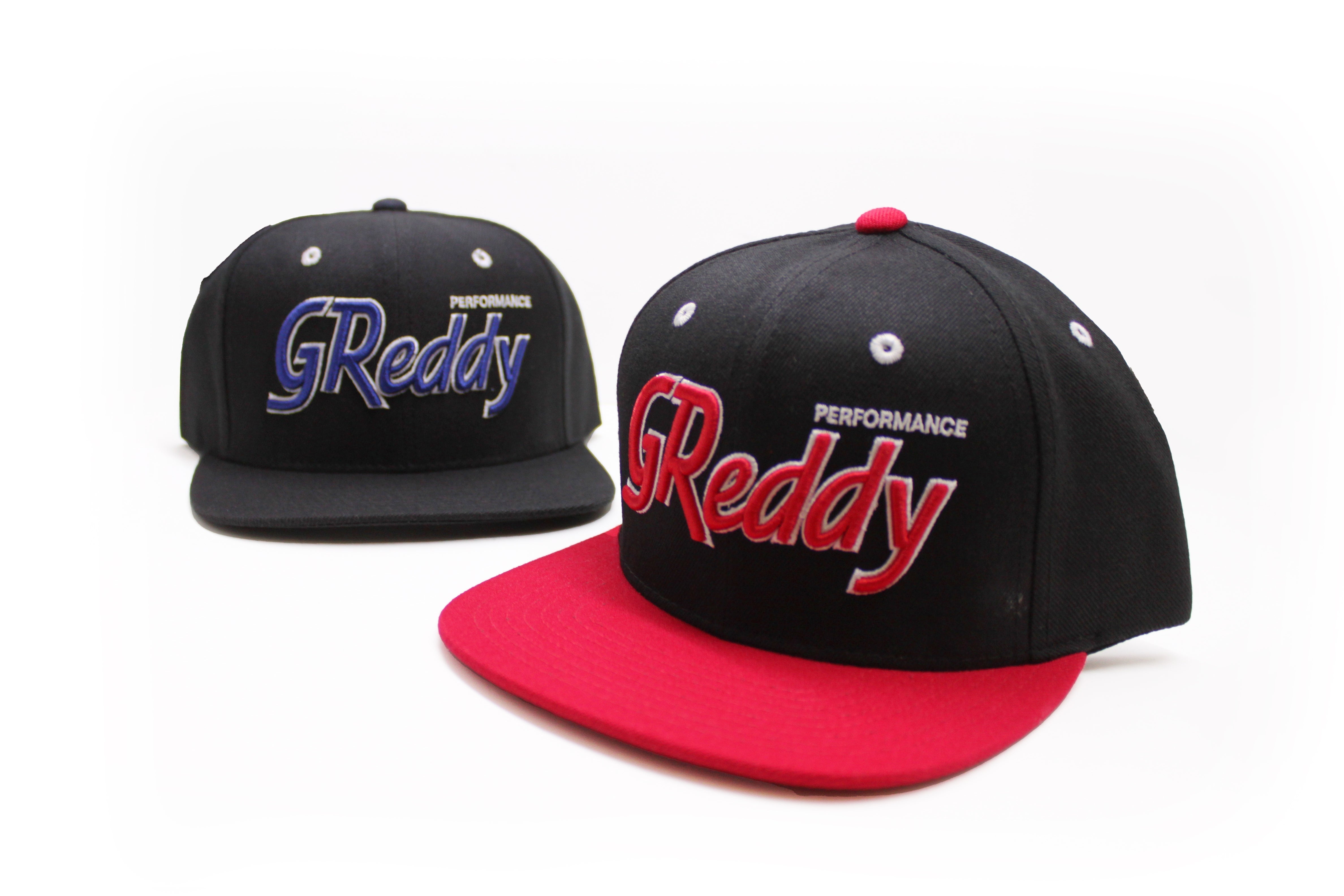 GReddy Varsity Script Snap-Back Cap - Black and Red