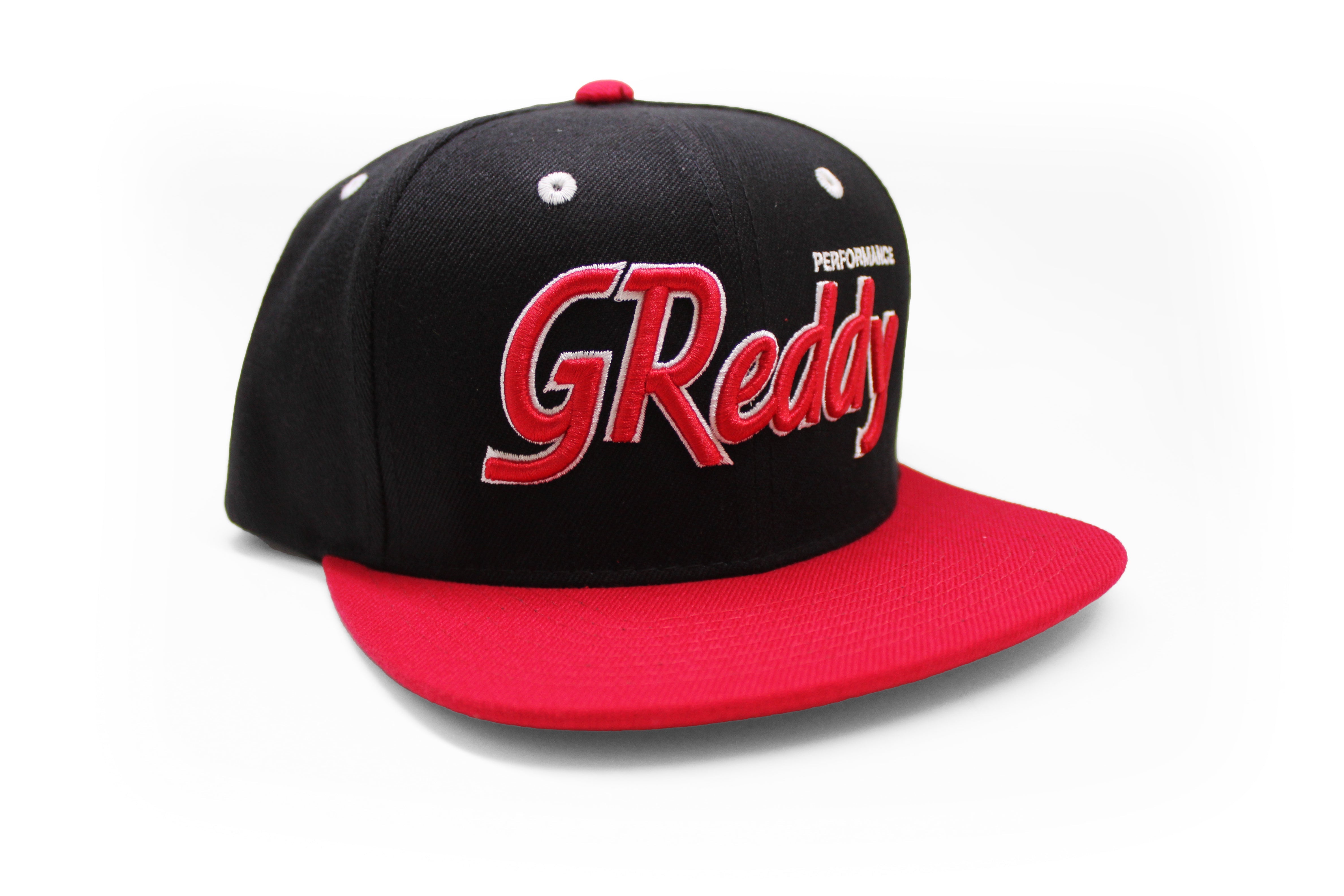 GReddy Varsity Script Snap-Back Cap - Black and Red