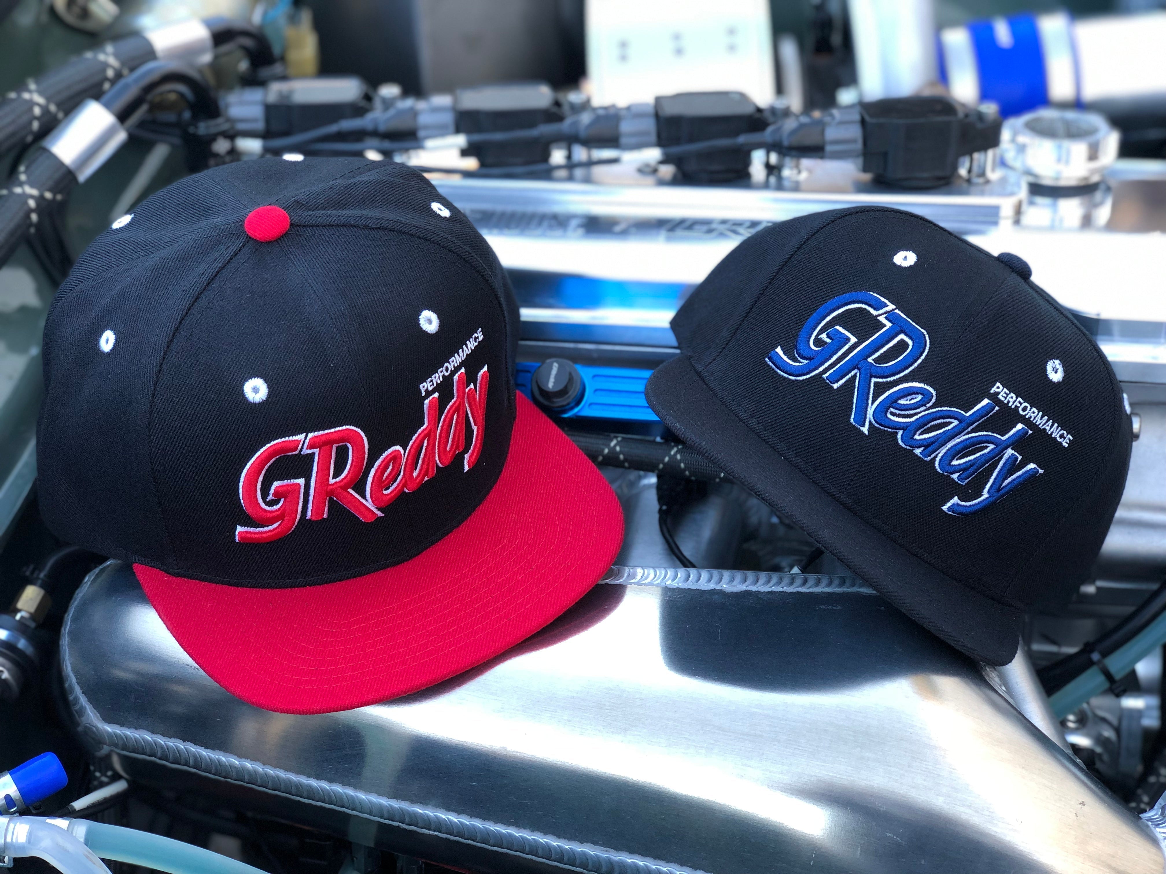 GReddy Varsity Script Snap-Back Cap - Black and Red