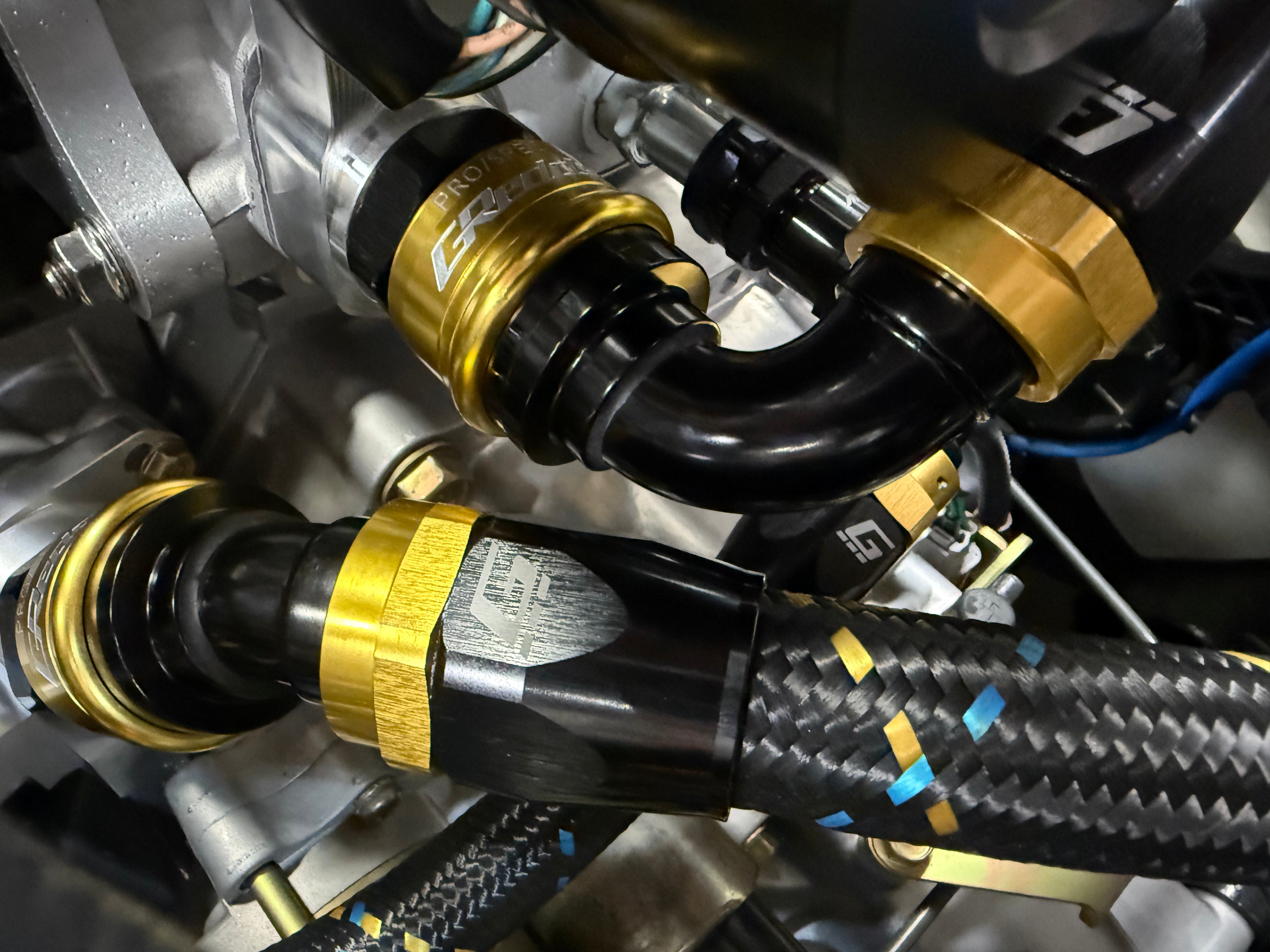 GREDDY PRO/SPEC 45 DEG. QUICK-RELEASE HOSE END(s) - BLACK/GOLD - (12860445 12860645 12860845 12861045 12861245 12861645 12862045)