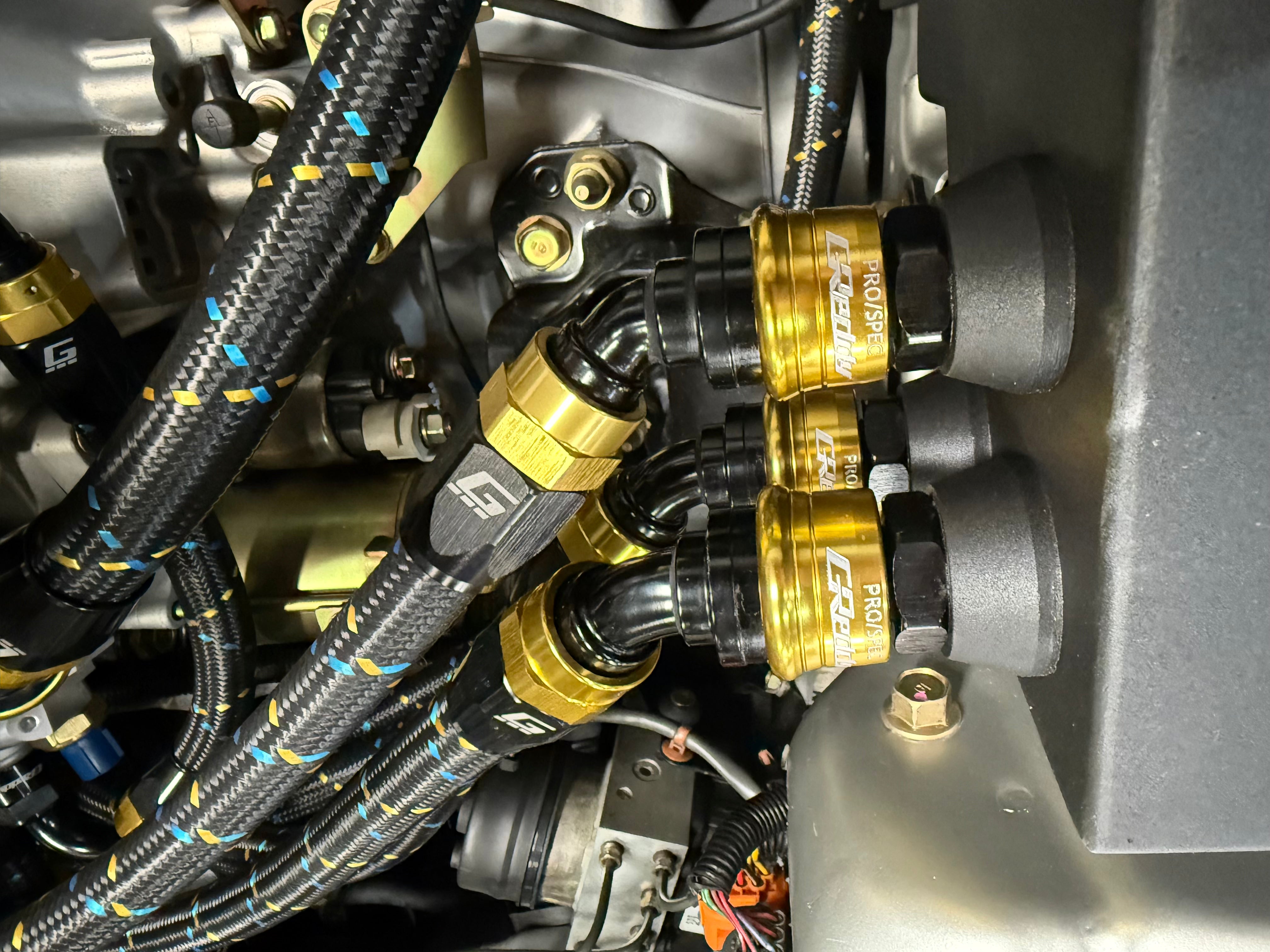 GReddy -8 Nylon Braided Hose(s) - Black / Gold / Blue