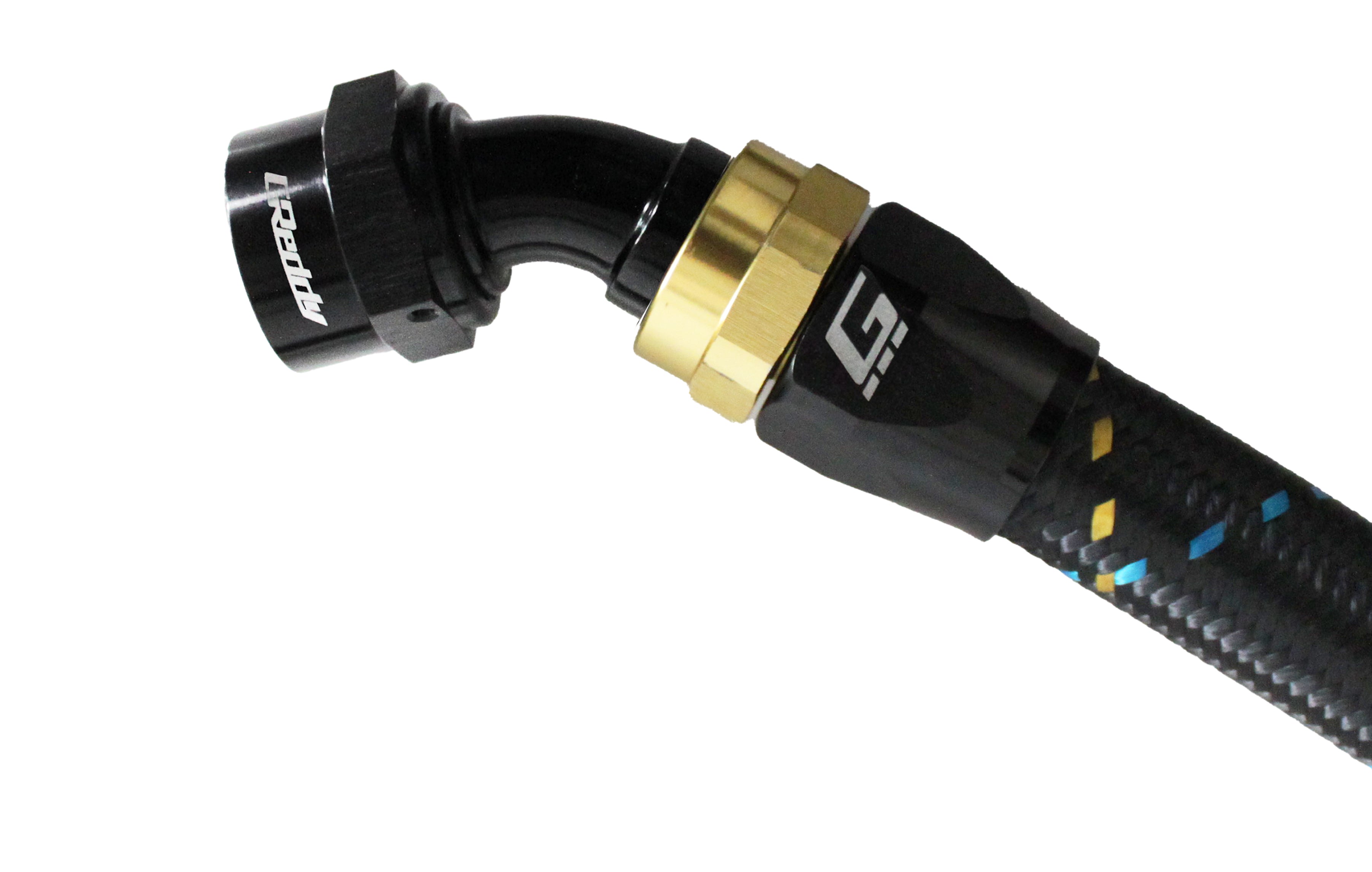 GREDDY 45 DEG. AN HOSE END(s) - BLACK/GOLD - (12800445 12800645 12800845 12801045 12801245 12801645)