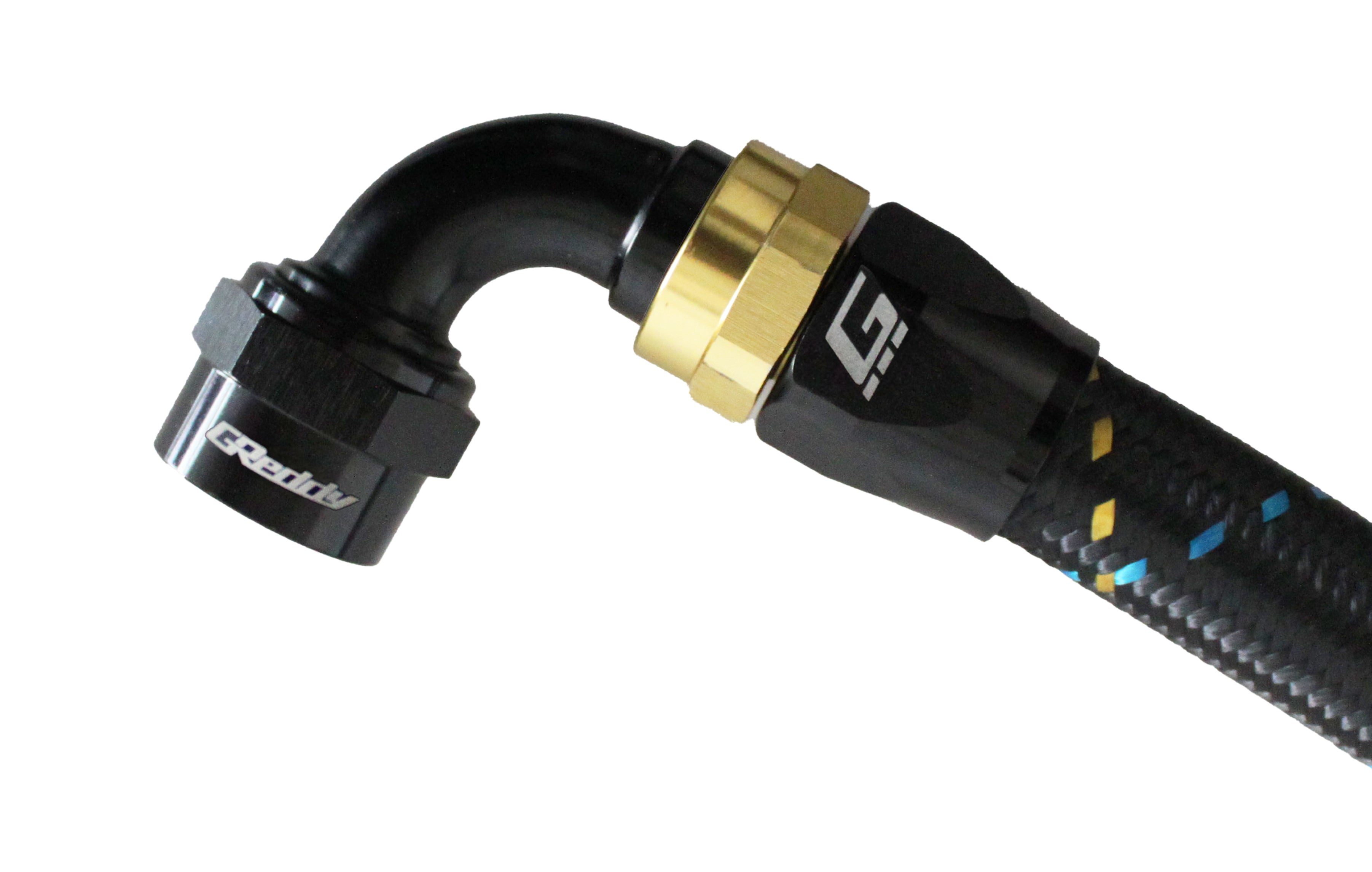 GReddy 90 DEG AN Swivel Hose End(s) - Black / Gold anodized - (12800490 12800690 12800890 12801090 12801290 12801690)