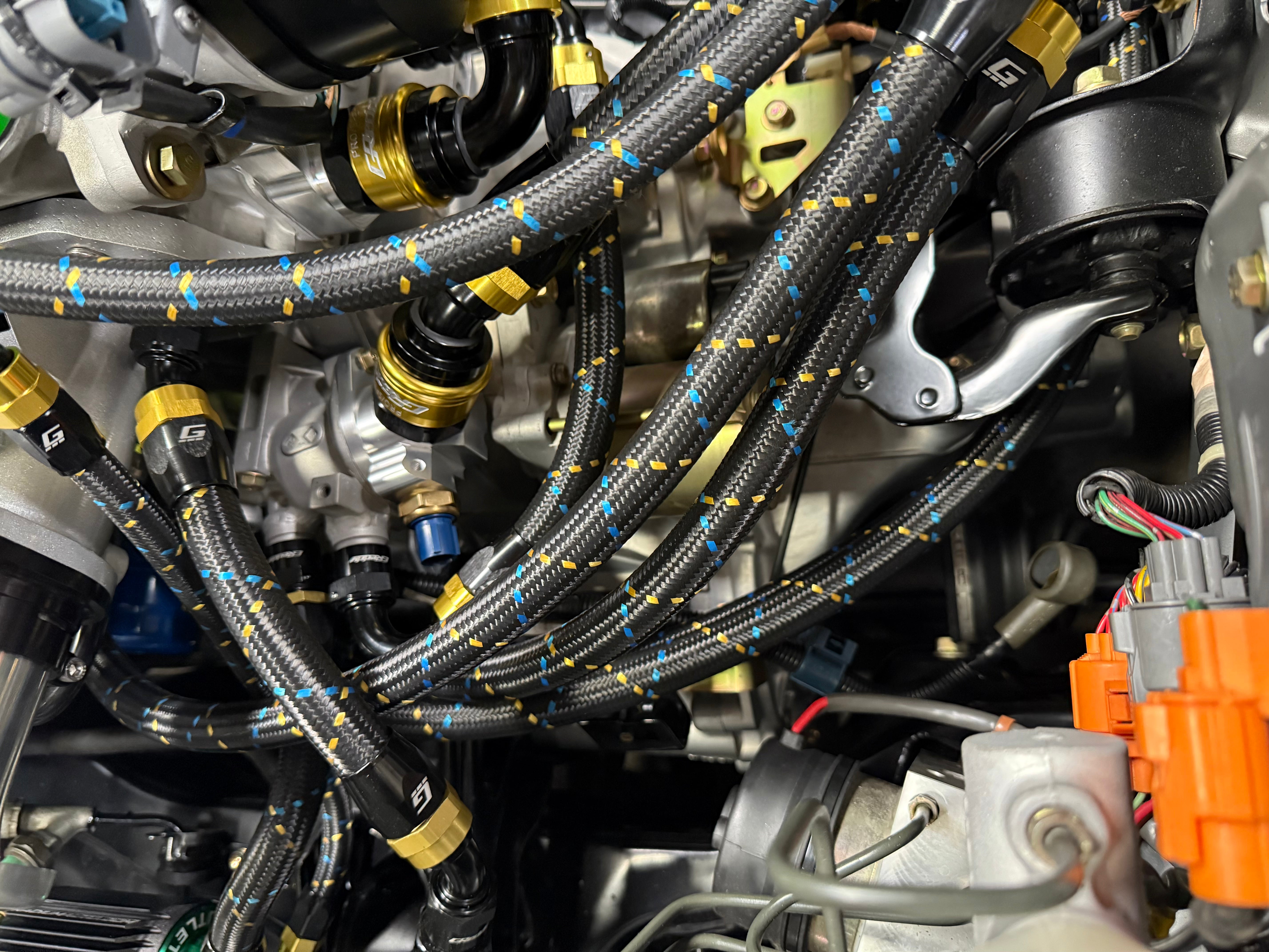 GReddy -4 Nylon Braided Hose(s) - Black / Gold / Blue